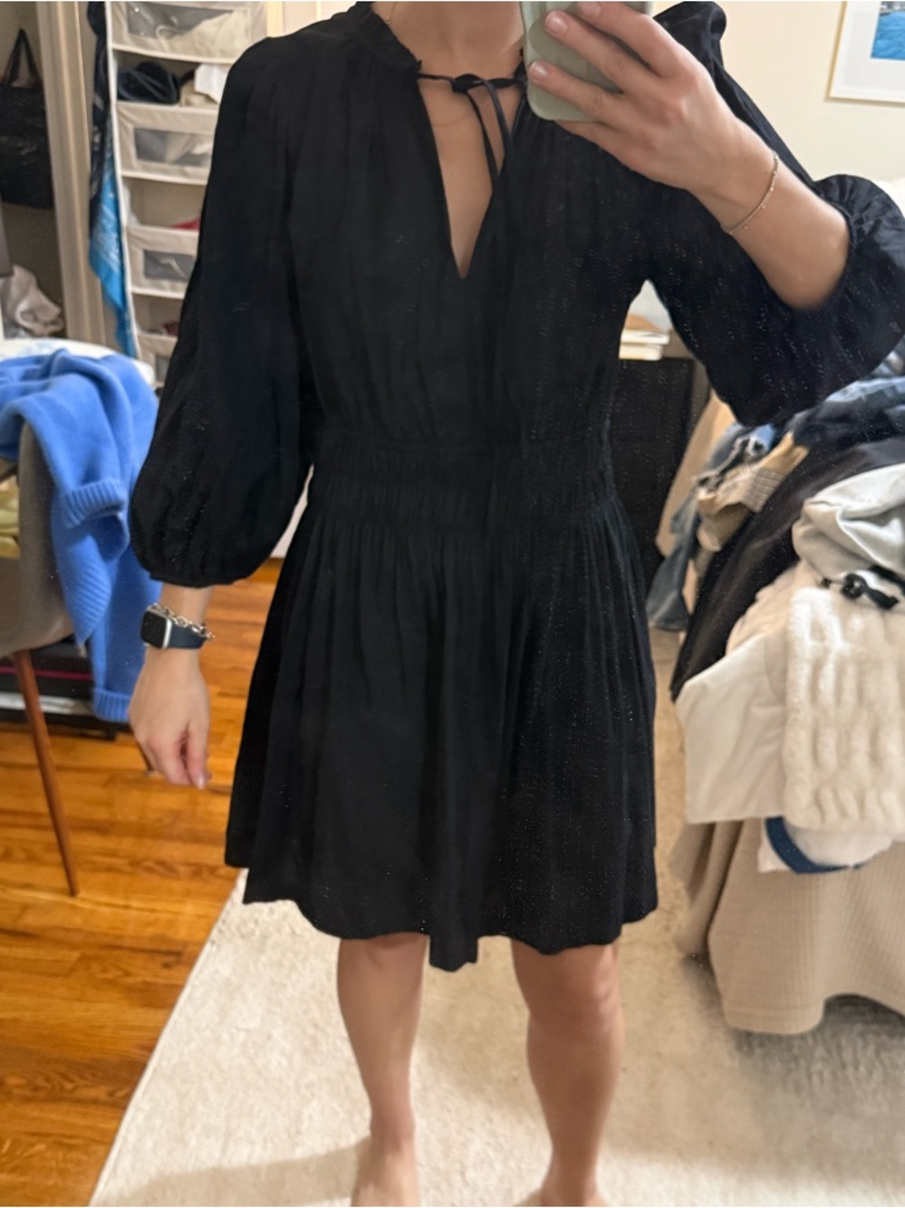 GAP Black Mini Dress with Tie Neck